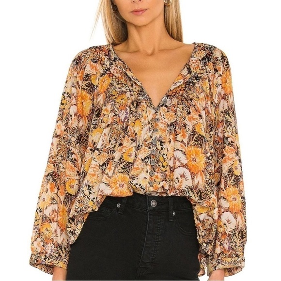Free People We the Free Cool Meadow Boho Printed Button Down Top Size Small - Picture 1 of 16